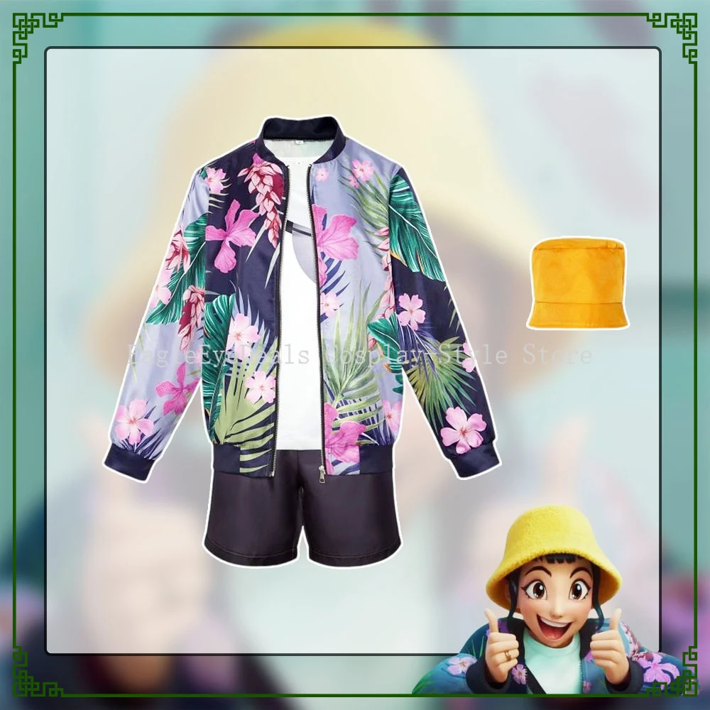 

Kpop Demon Hunter Huntrix Zoey Косплей Костюм Повседневная одежда Стиль дождевого леса Пальто Куртка Желтая шляпа Хэллоуин Рождественская вечеринка