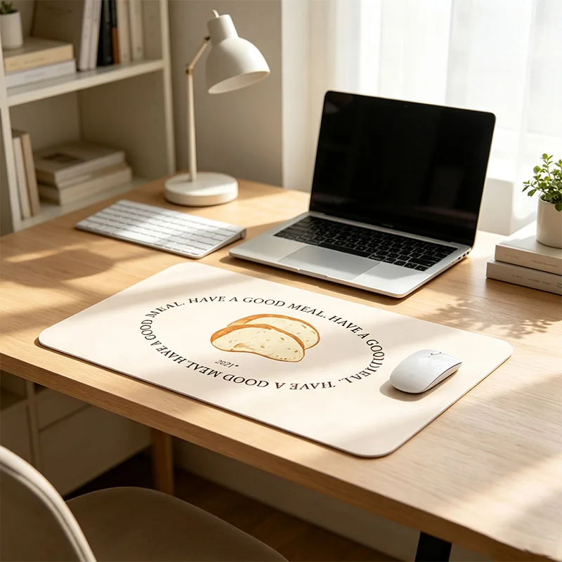 Premium Leather Rectangular Placemat with Bread Motif Water Repellent Grip Backed for Restaurant Kitchen Office Mouse Pad