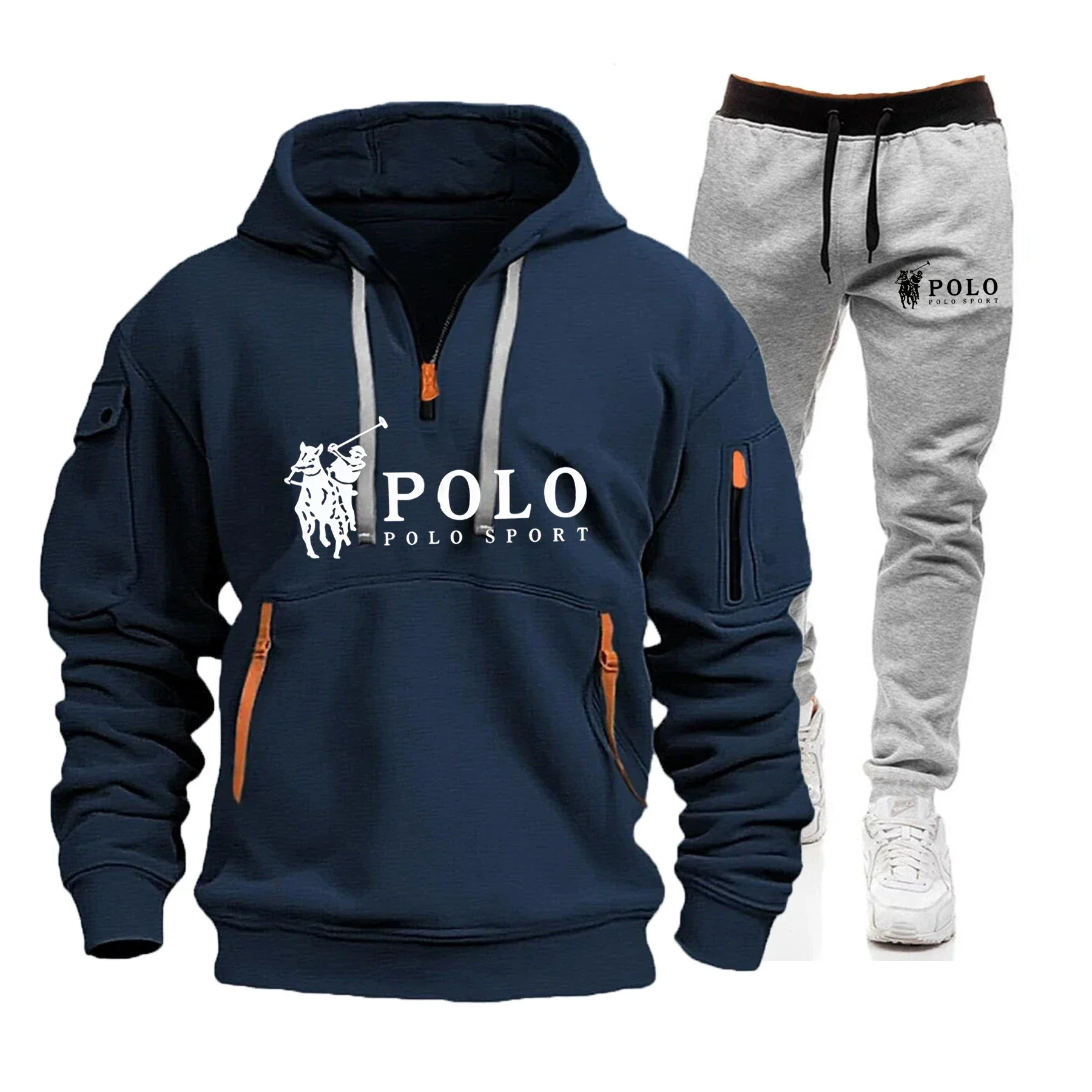 

Autumn and winter fashion casual fitness set for men: Loose hooded sweatshirt, sweatshirt and jogging pants 2-piece set
