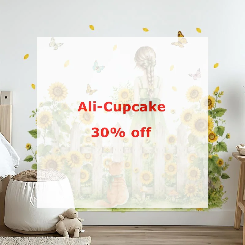 Sunflower Garden Fence Wall Decals, Yellow Sunflower Butterfly Baseboard Stickers, Floral Border for Kitchen Living Room Home