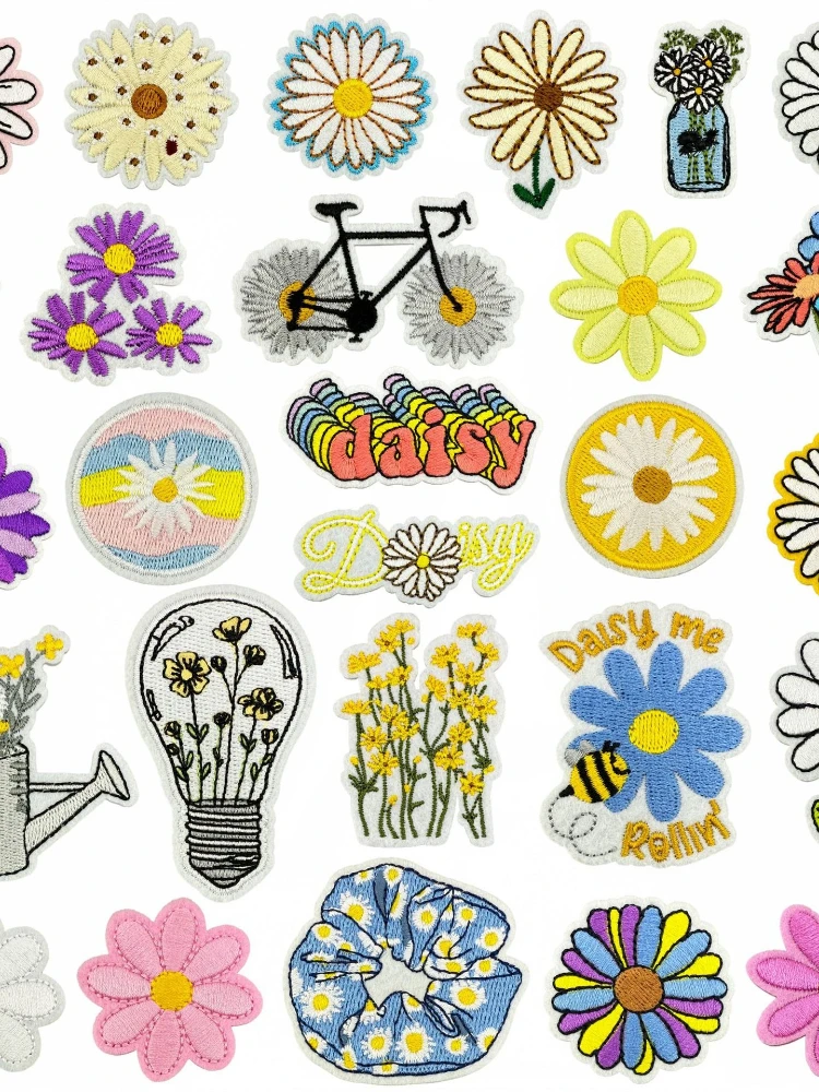 AliExpress NONE Daisy Bicycle Flowers Cartoon Cute Iron-on Sew Embroidery Badge Patches DIY T-shirt Hat Backpack Clothing Appliques Sticker