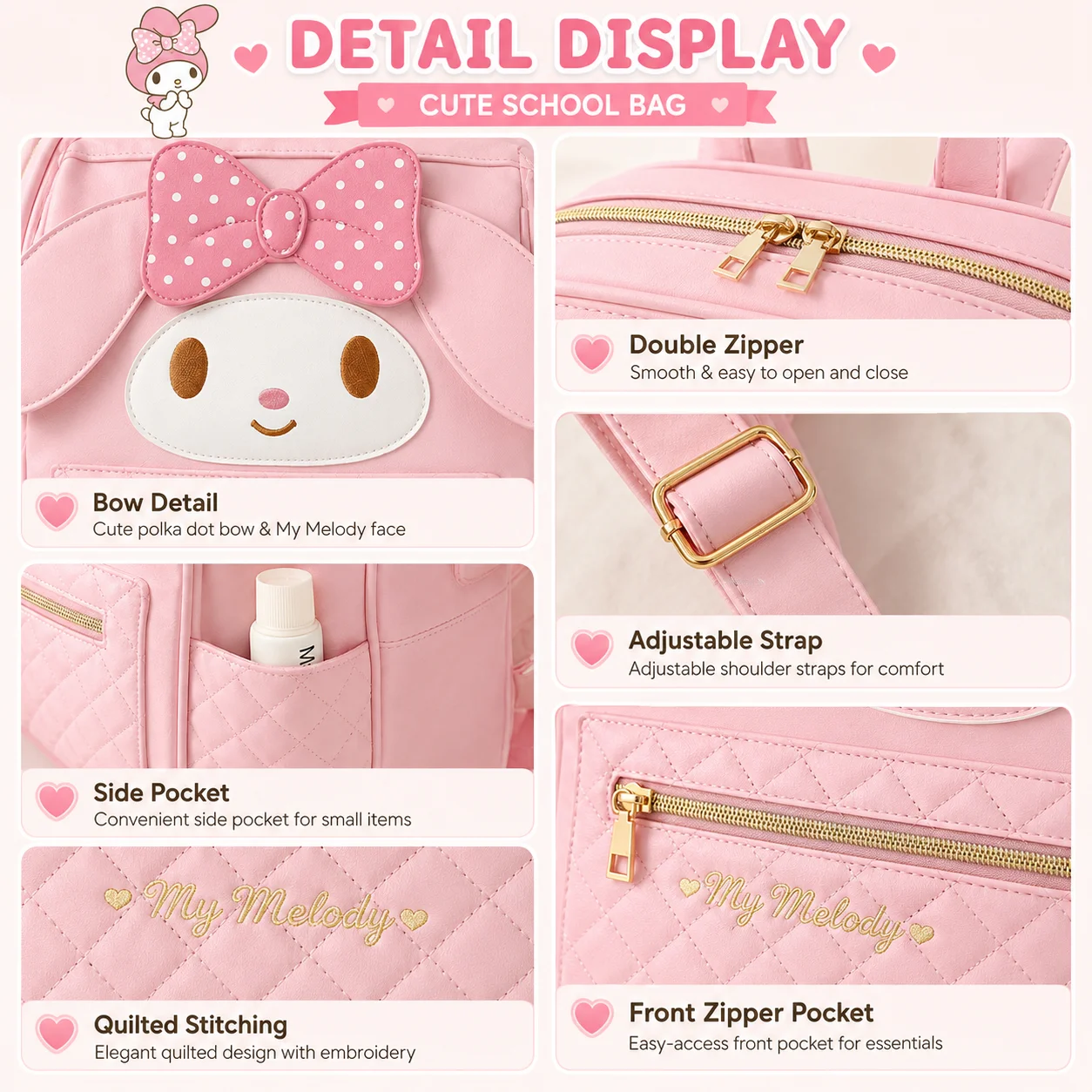 Kawaii Sanrio Backpack My Melo - đánh giá và giá Leather Work Backpack
