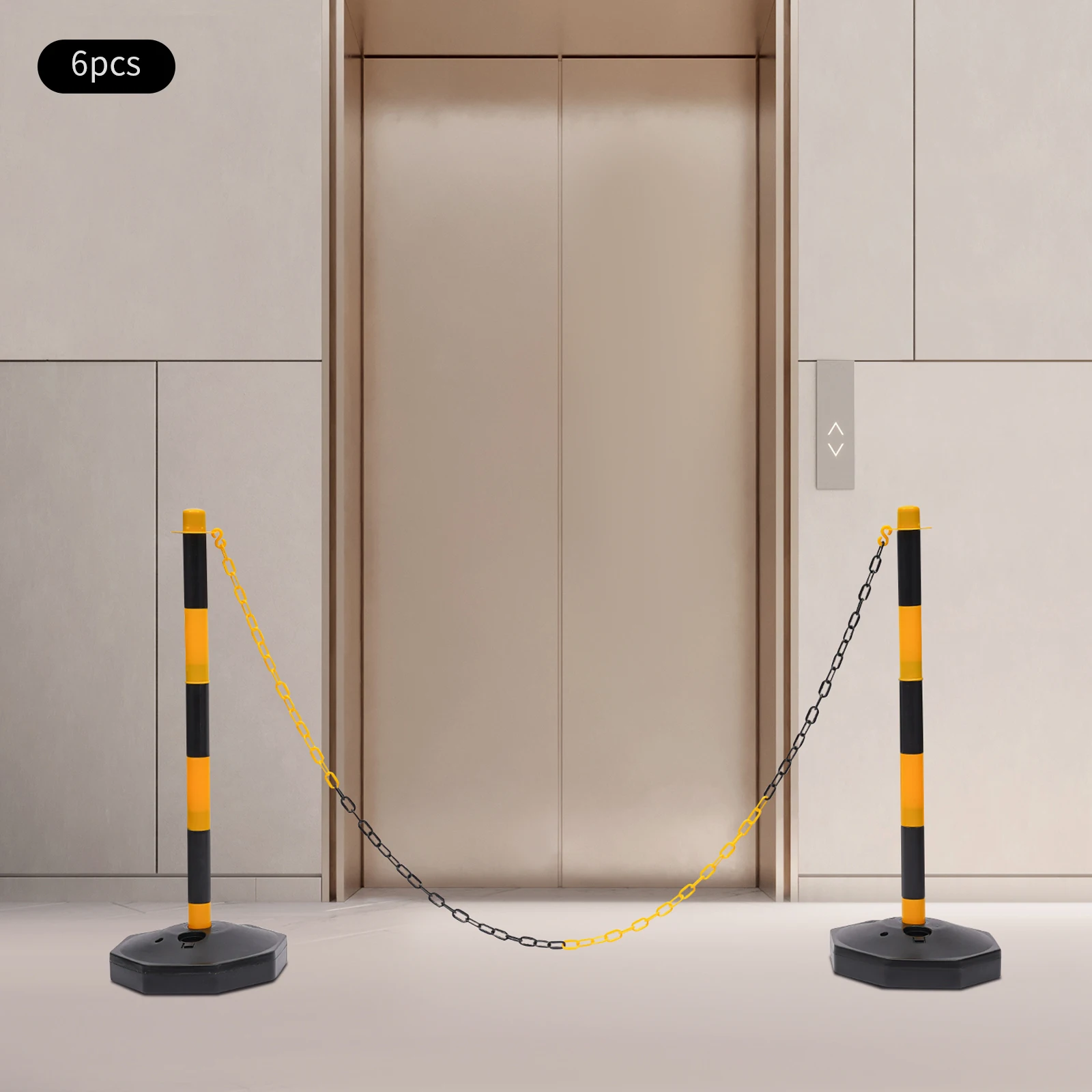 6Pcs Safety Warning Bollard Parking Pole Safety Traffic Bollard Post Fillable Base 2m Chain for Traffic/Pedestrian Control