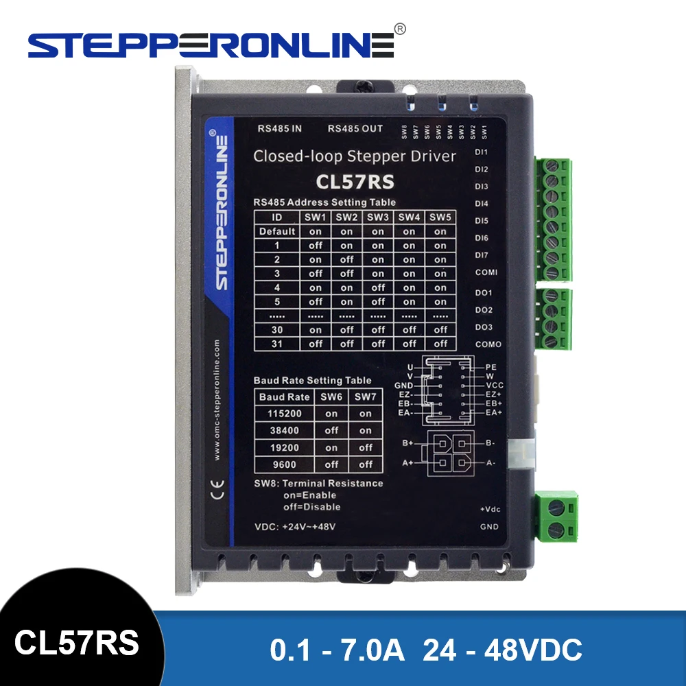Sterownik silnika krokowego STEPPERONLINE Modbus RS485 Nema23 z zamkniętą pętlą sprzężenia zwrotnego 0.1-7.0A 24-48VDC do silników krokowych Nema 17/23/24