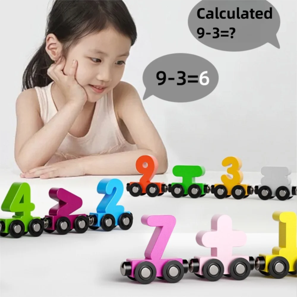 12PCS/Set Magnetic Number Train Toys Colorful Montessori Cognition Digital Train Model Wooden Educational Building Blocks