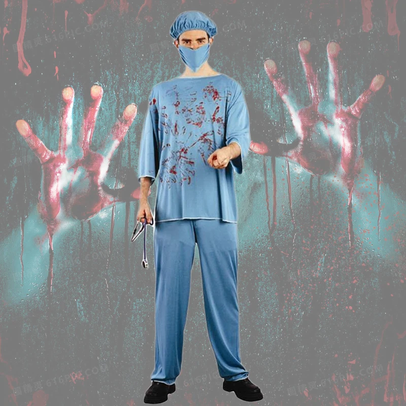 Horror Bloody Nurse Costumes Cosplay Men Women Halloween Party Masquerade Fancy Outfits