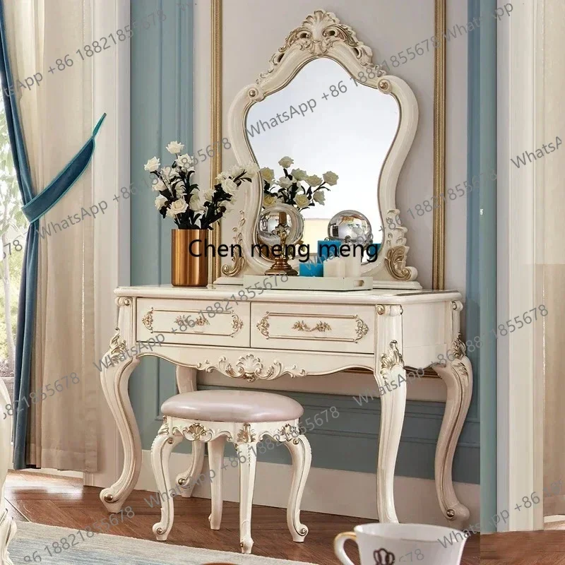 Wooden Luxury Modern Vanity Table Mirror Drawers Stool Girls Makeup Vanity Desk Bedroom Set Oiffeuse De Chambre Furniture Home