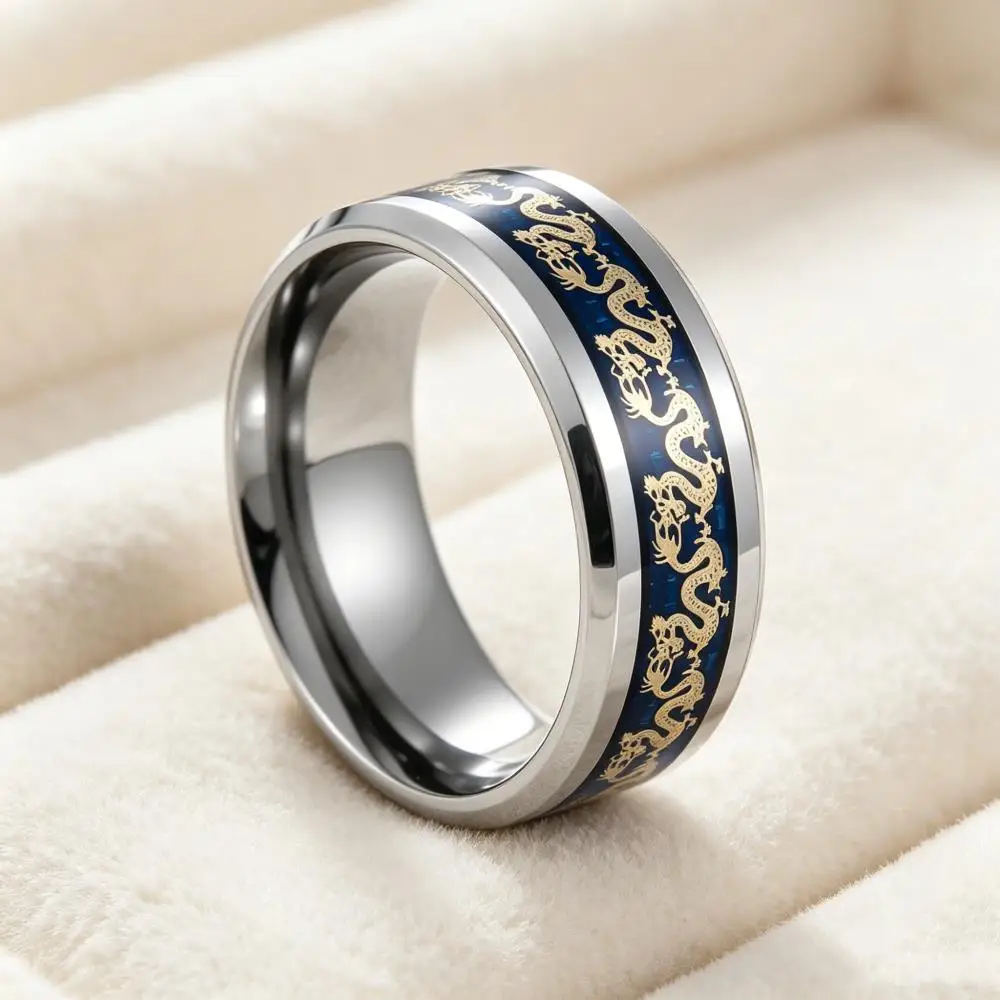 Stainless Steel Rings For Men Male Silver Color Bridegroom Engagement Dragon Wedding Bands Party Jewelry Boyfriend Gifts