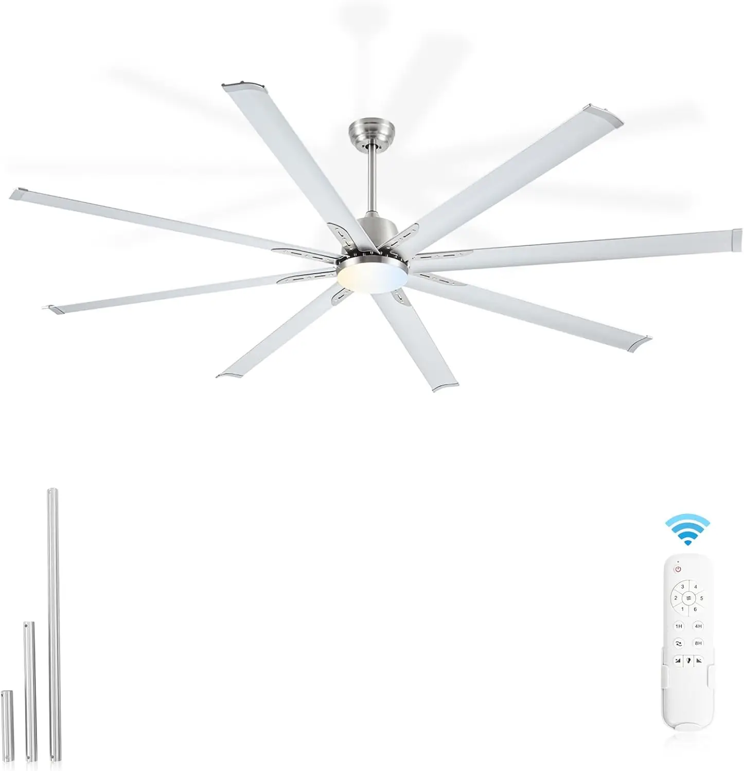 مروحة سقف صناعية 84 بوصة مع ضوء وجهاز تحكم عن بعد، مروحة سقف كبيرة مع 8 شفرات ألومنيوم نيكل مصقولة، 6 سرعات ضوضاء #6