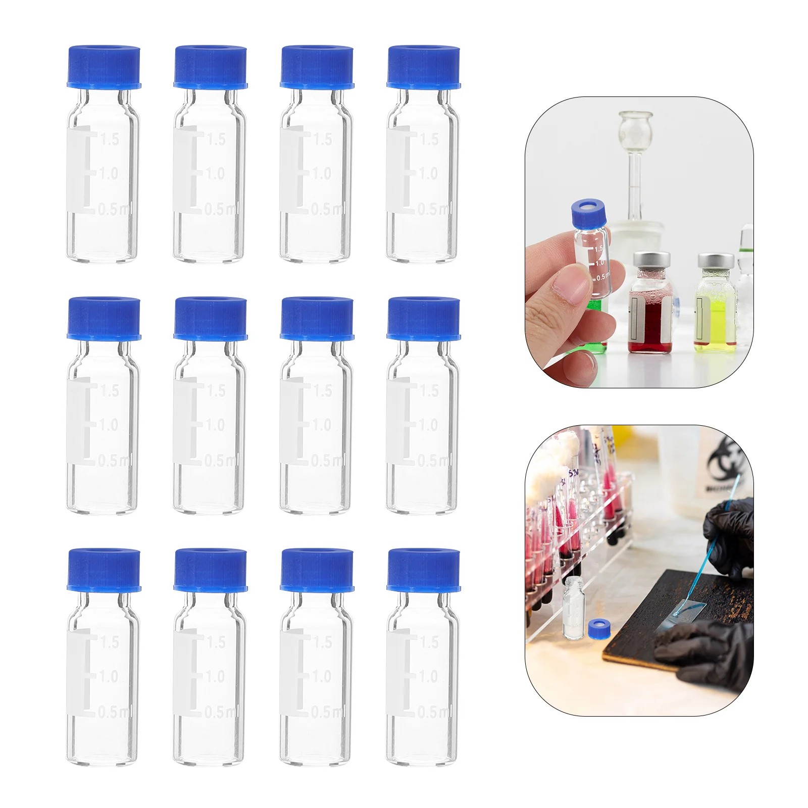 100 قطعة قوارير زجاجية 2 مللي مع أغطية زجاجات صغيرة شفافة لجمع العينات ونظام الإغلاق الآمن لحماية الضوء