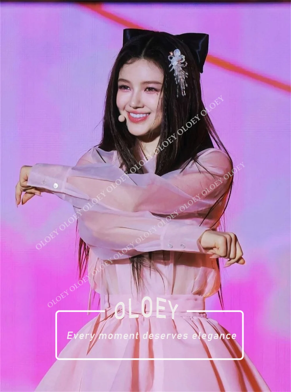 OLOEY Modern Short Concert Hanbok Contrast Color Puffy Mini Korean Photo Shoot Performance Dress Customized 3 PCS Organza Gown