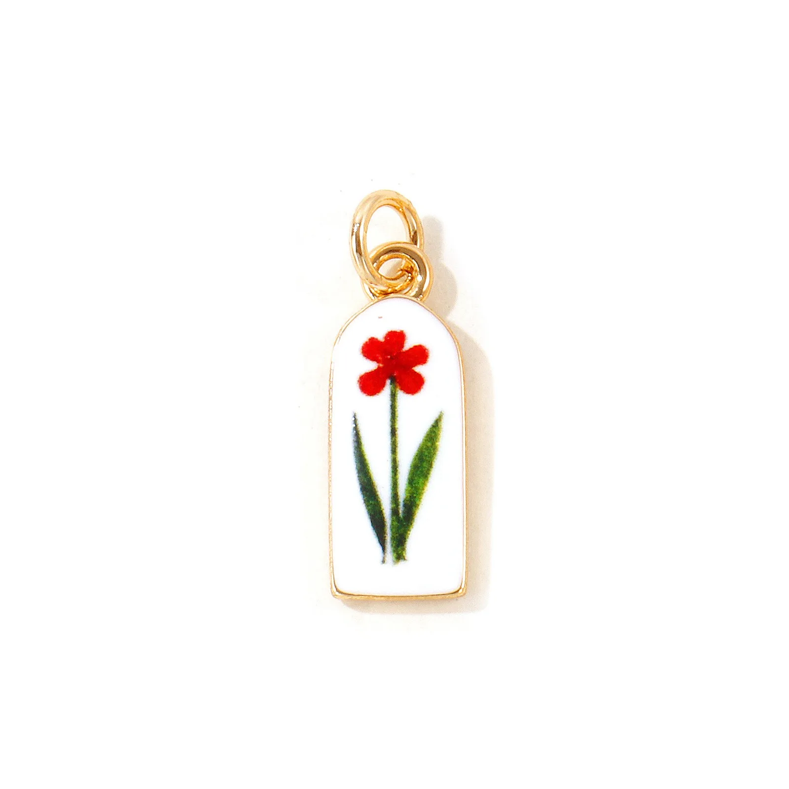 1 Stück mehrfarbiger Blumen-Emaille-Anhänger mit geometrischem Muster, 18K vergoldeter Messinganhänger für DIY-Halsketten-Schmuck, Großhandel, 25mmx8mm – Detail 6