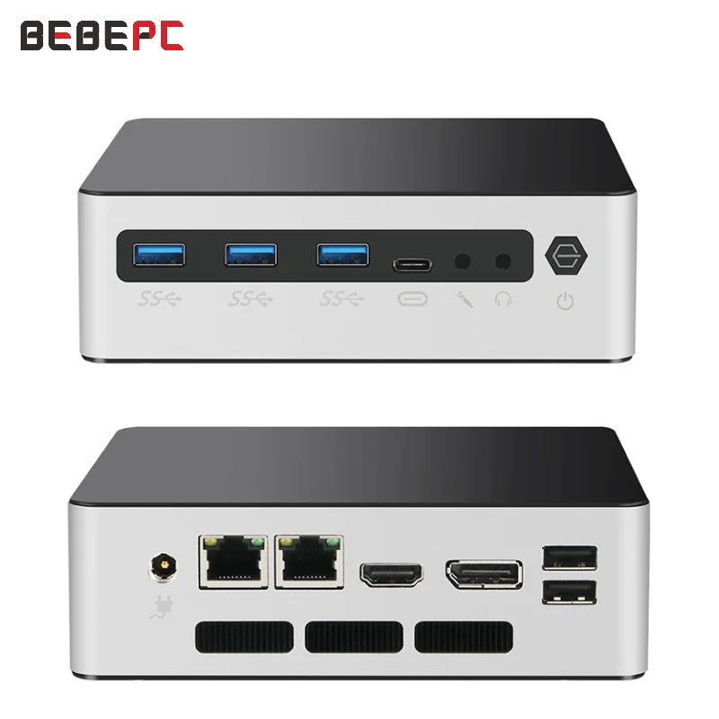 BEBEPC MINI PC Intel Core i7-1255U Realtek 8111H 2*rj45 DDR5 64GRAM SODIMM*2 M2 NVME Windows10/11 Computer Linux