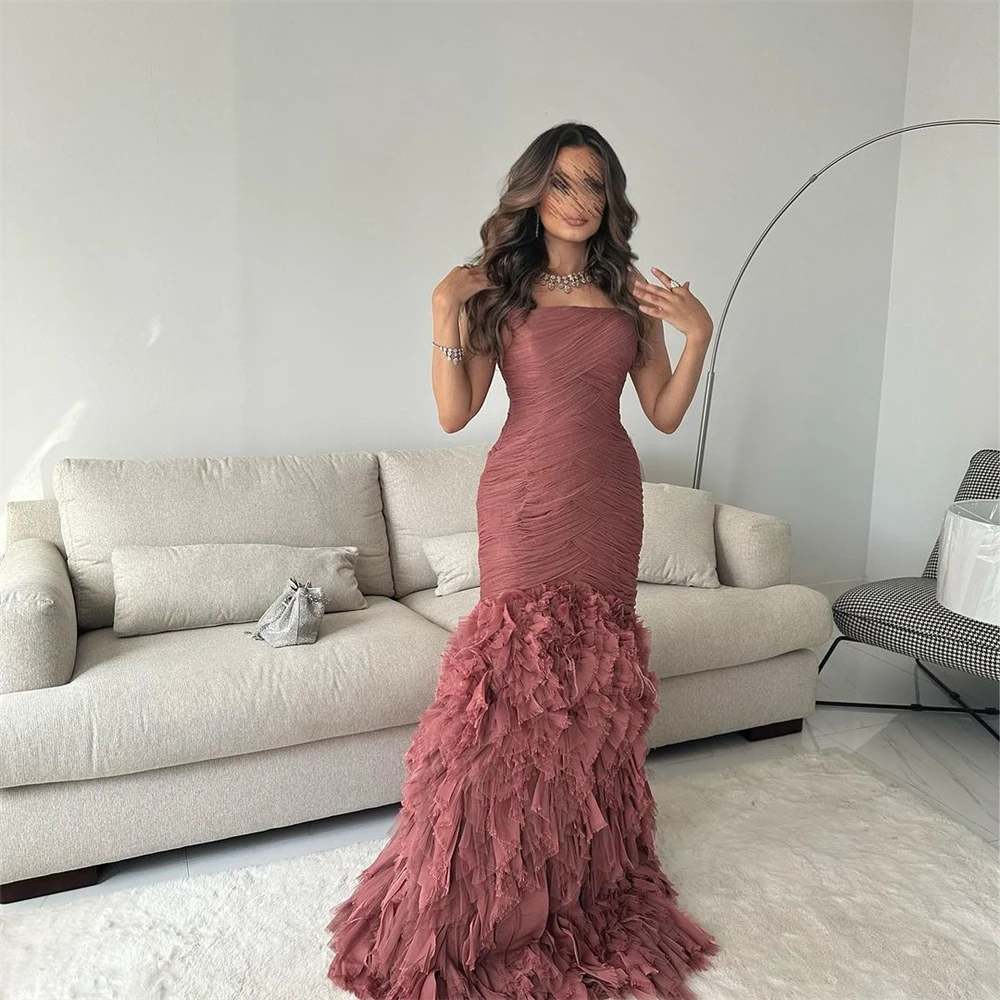 Customized Prom Dresses Elegant Strapless Sheath Homecoming  Flowers Fold ChiffonOccasion Evening Gown  vestido de festas longo 