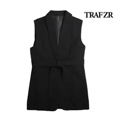 TRAF ZR Sleeveless Vest  Summer Vest Black Korean Style Women White Working Vests for Modern Women 2024 Classic Vests