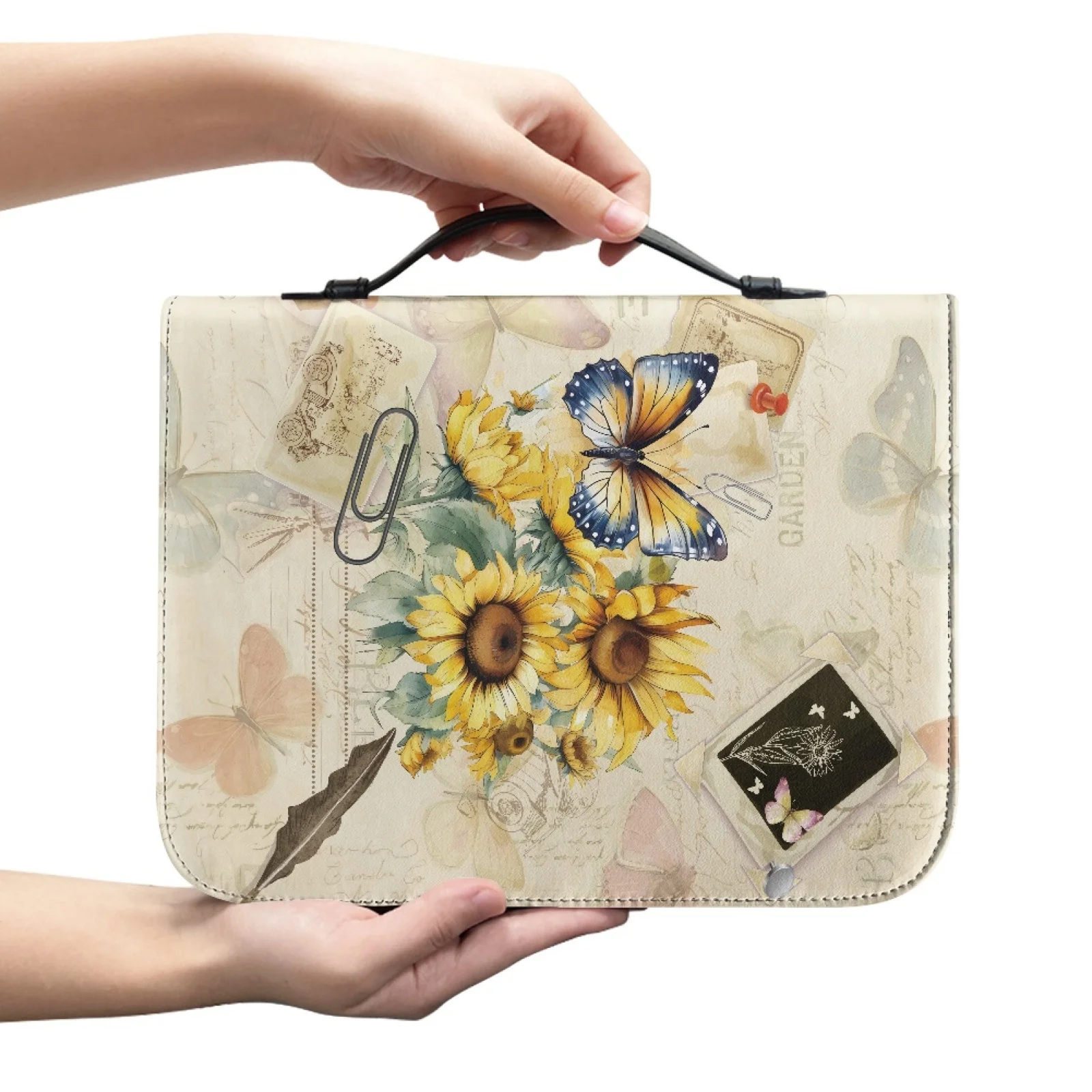 XIXIRIMIDO Sunflower Butterfly 2026 Collection Bible Bag PU Leather Large Capacity Bible Cover for Church