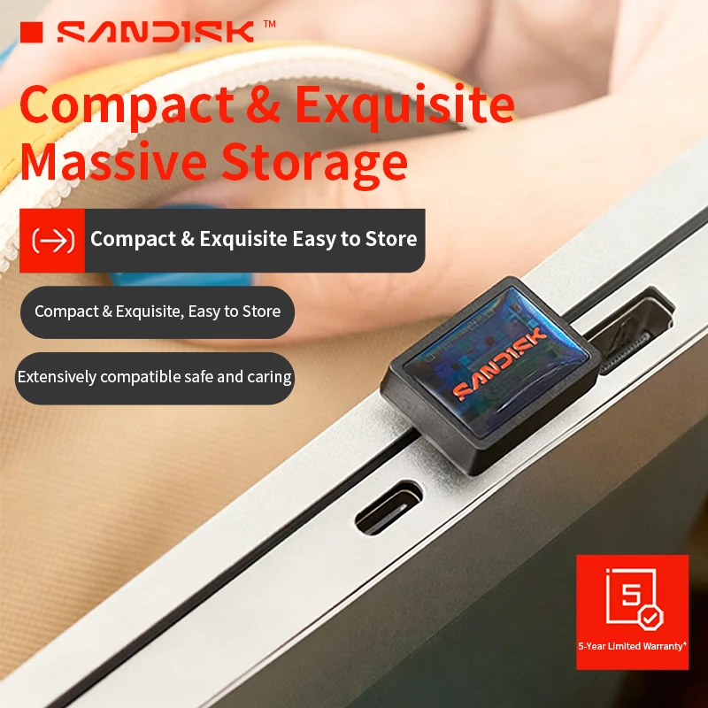 Original SanDisk Extreme Fit Flash Drive CZ530 USB‑C USB3.2 Gen1 64GB 128GB 256GB 512GB 1TB 400MB/s Portable For Mac Windows