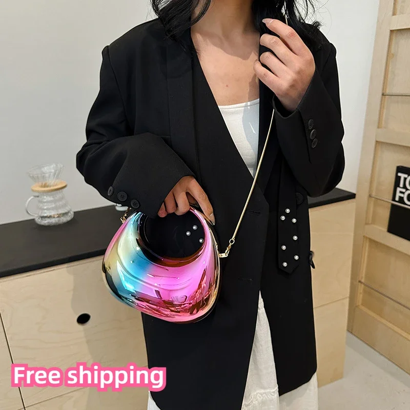 Luxury  Evening Clutch Bags for Women Designer Purses and Handbags Golden Wedding Dinner Party Round Handle Wrist Bag