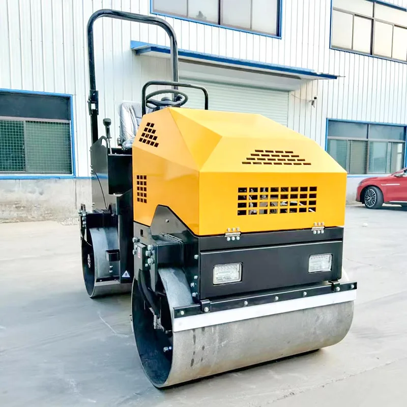 1.5Ton Full Hydraulic Tandem Road Roller Double LED Light Mini Compactor for Night Construction Works