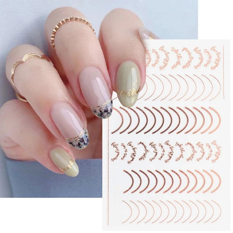 Mode Franse 3D Kleurrijke Lijn Nail Art Stickers Imitatie Metaal Onregelmatige Lijn Druk Op Nagels Decals Manicure Decoraties DIY