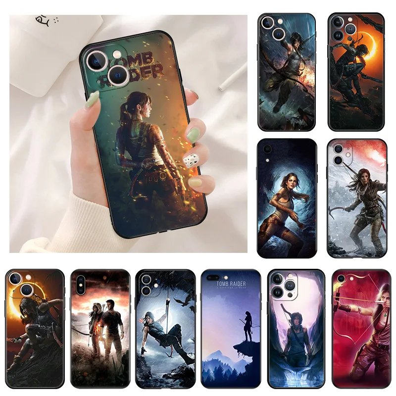 Silicone Black Phone Cases for iphone 16 Pro Max 7 8 14 15 Plus SE XR 11 12 13 Mini 15Pro Tomb Raider Lara Croft Soft Cover