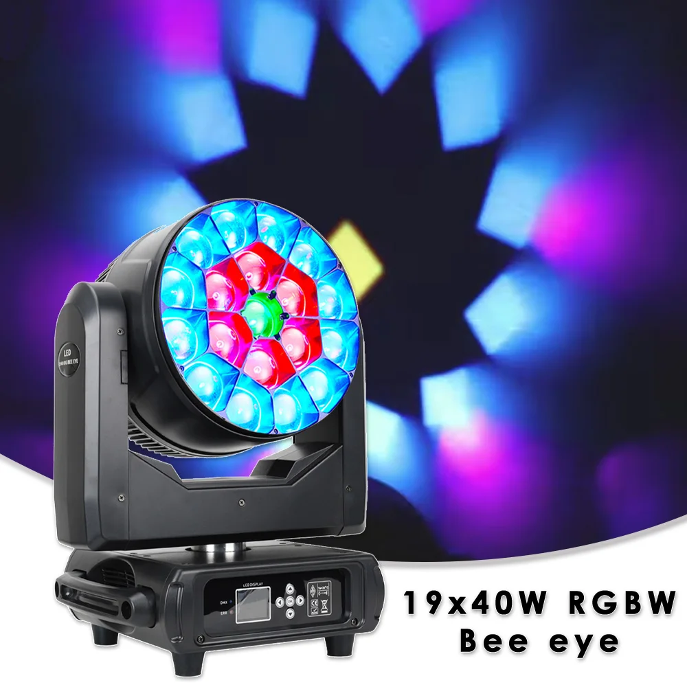 

LED RGBW 19x40W Bee Eye Wash Zoom Beam Effect Moving Head Stage Lighting For DMX512 Control Club Background Wedding Dj Disco