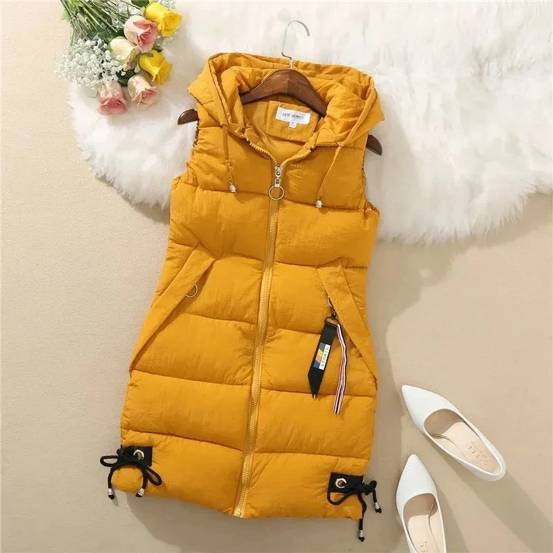 Autumn Women Vest Winter Puffer Parkas Coat 2023 New Casual Pocket Hooded Waistcoat Female Sleeveless Jacket Outerwear