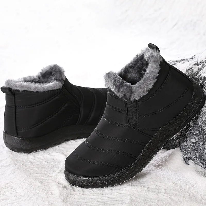 Botas de pele quente para mulheres, Bota de combate curta, sapatos deslizantes, botas de neve, inverno