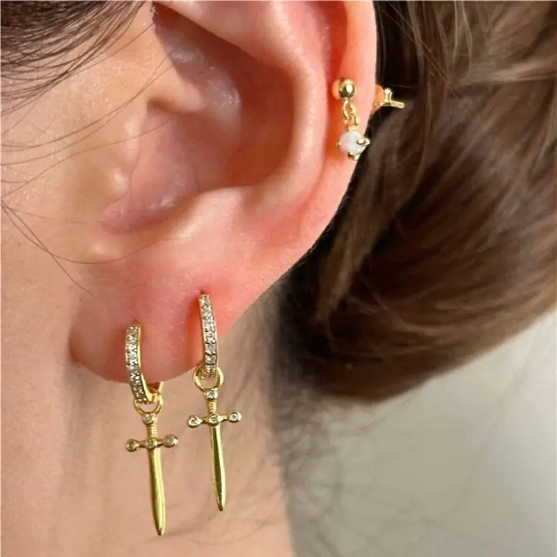 925 Sterling Silver Ear Needle Minimalist Cross Pendant Earrings for Women Multicolor Zircon Punk Cross Earrings Fashion Jewelry