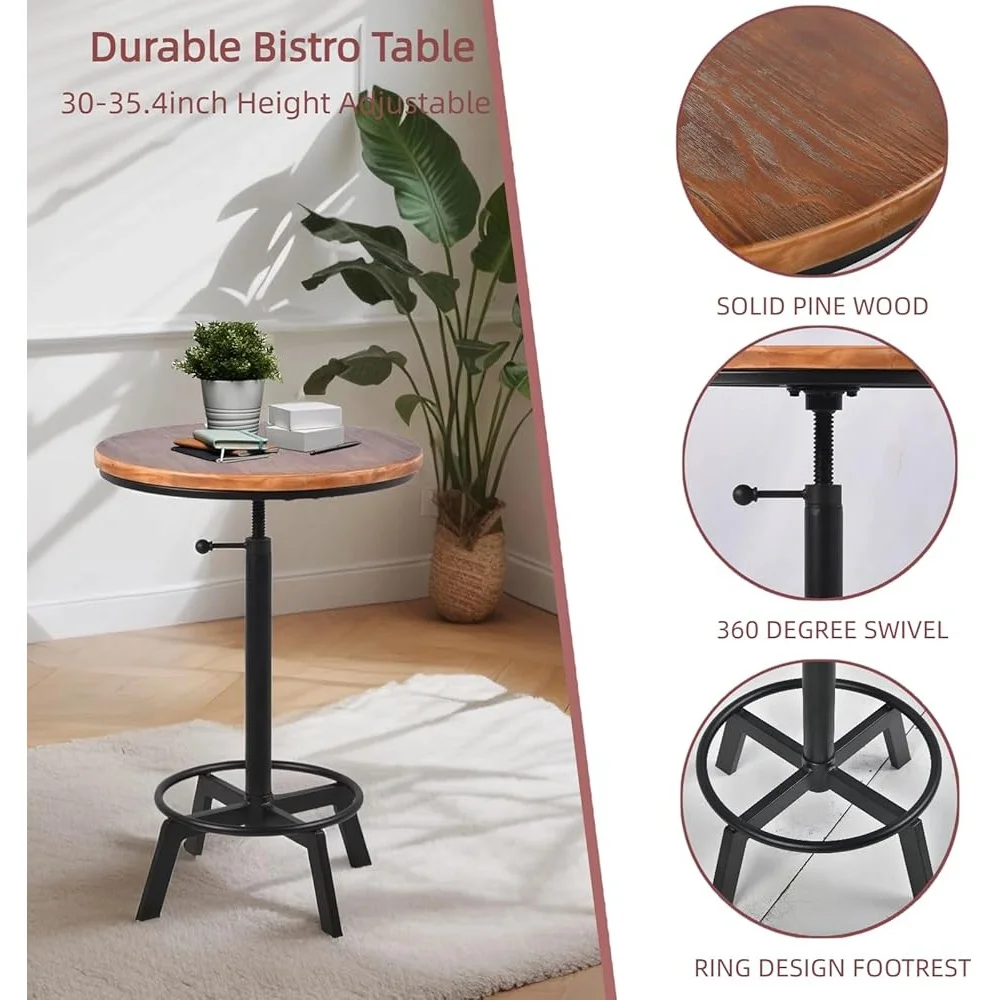 Height Adjustable Rustic Bar Table 360 Degree Swivel Bistro Pub Dining Cocktail Table Vintage Industrial Style Kitchen Office