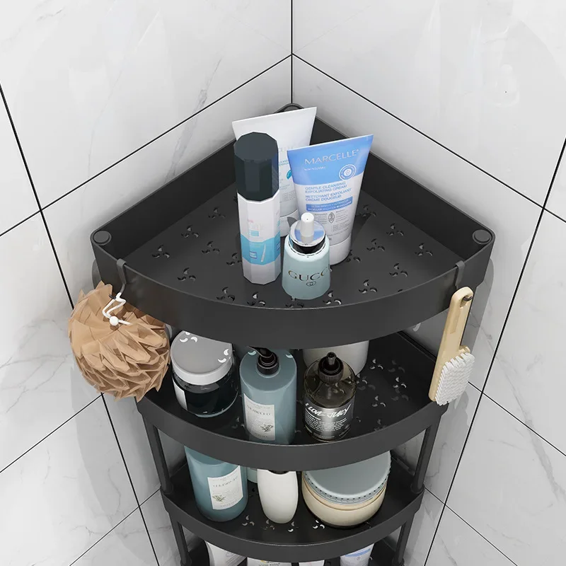 Corner Toilet Floor Storage Rack for Bathroom, No Drilling Needed, Movable Triangular Bathroom Shelf for Sink Area