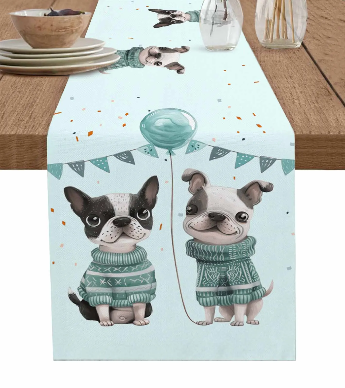 

Pet Dog Balloon Celebration Flag Sweater Table Runners for Dining Room Home Decoration Tablecloth 4/6 Pcs Placemats Table Cover