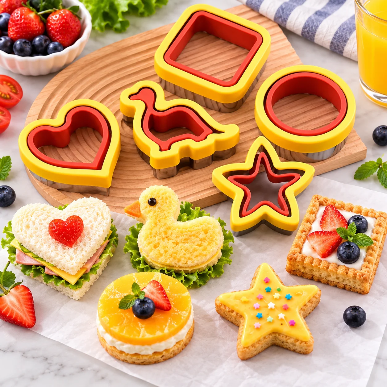 6PCS Sandwich Cutter Set Food-Grade Stainless Steel Dinosaur Bear Heart Star Cutters for Bread Biscuit Holiday Party Home Baking