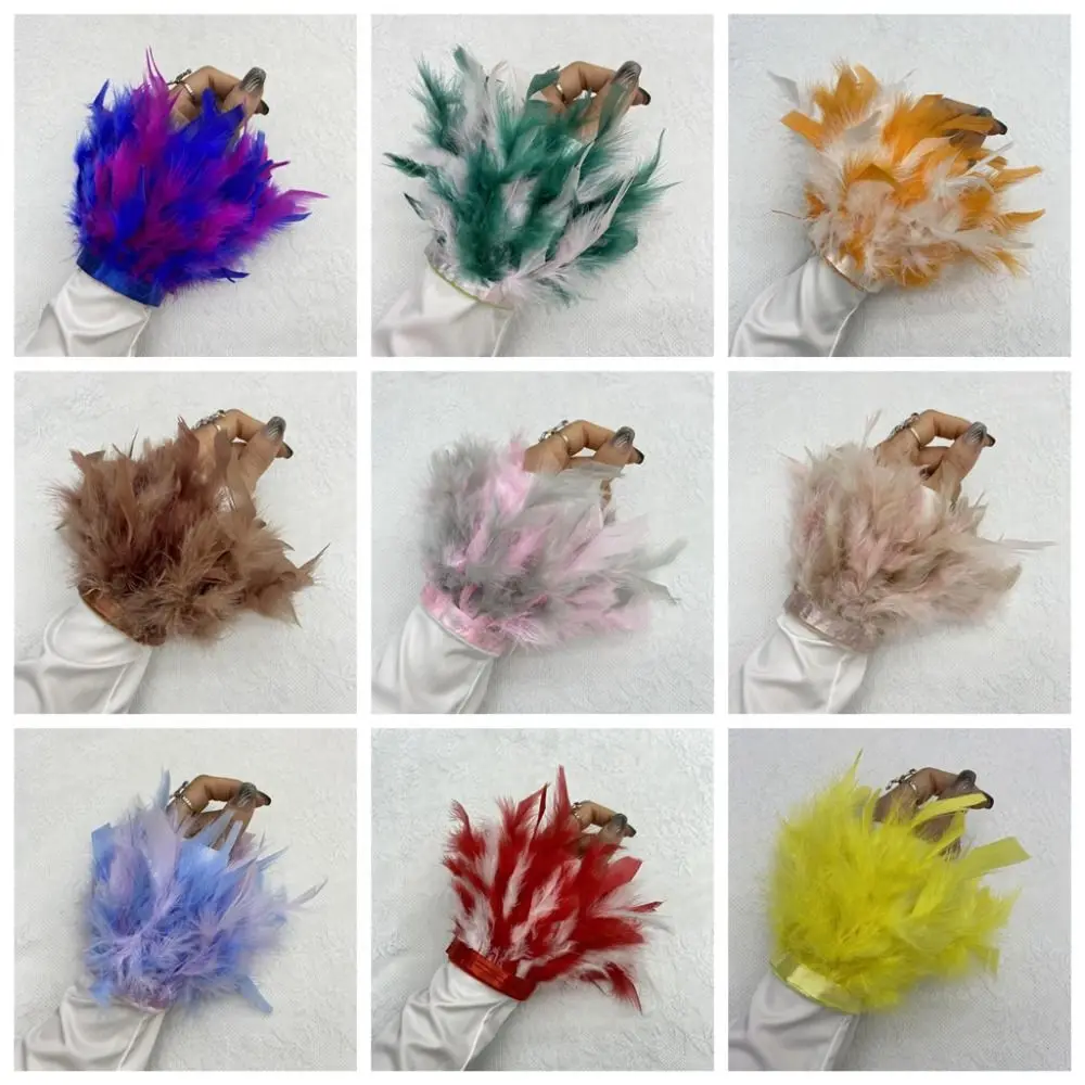 Puños de plumas de piel de pavo, pulsera de lazo para el cabello, pulsera de plumas suaves, círculo divertido, puños de muñeca de plumas coloridas