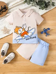 Summer 2-Piece Baby Boy Casual Shirt + Spliced Color Shorts Summer Cool Sport Short Sleeve Shorts Set Little Tiger Print