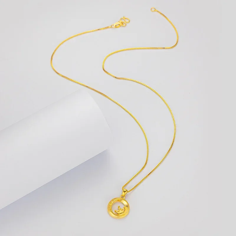 

9999 Real Gold 24K Premium Light Luxury Clavicle Necklace Queen English Queen Crown Pendant Necklace