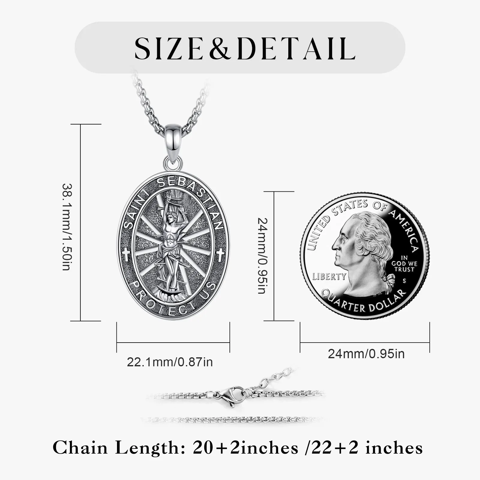 Eudora Copper Saint Sebastian Necklace for Men Woman Protect Us Cross Medal Pendant Religious Jewelry Festival Gift ﻿ ﻿ ﻿