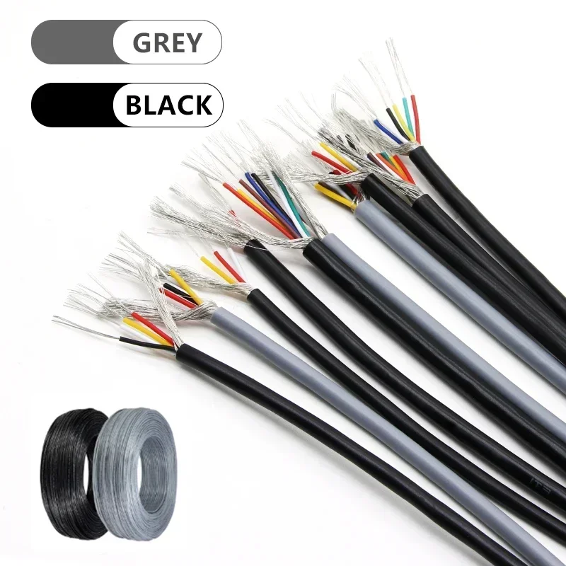 1/5/10M UL2547 PVC Shielded Wire  30 28 26 24 22 20 18 16AWG Signal Shielded Cable 2 3 4 5Cores  Channel Audio Line Black Grey