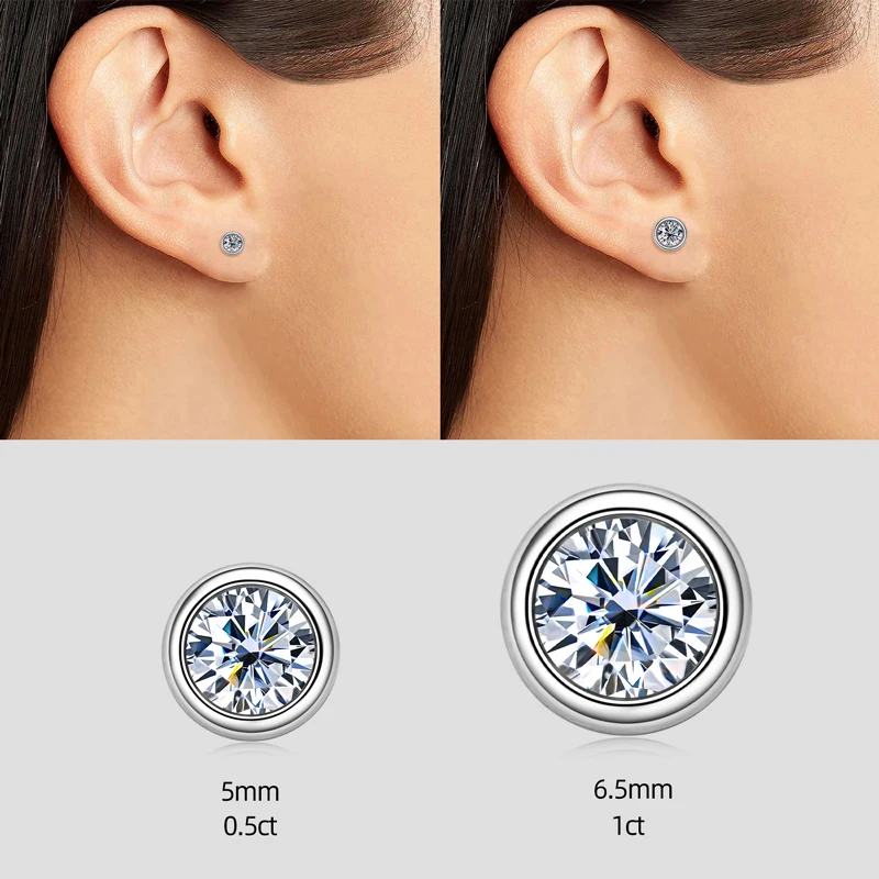 Imagem -03 - Sterling Silver Moissanite Brincos para Mulheres Espumante Piercing Stud Jóias Finas d Cor Bisel 0.5ct1ct Lnngy-925