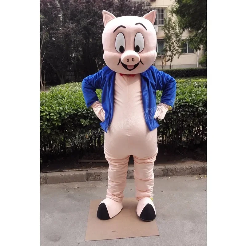 

Cute Pig Mascot Costume with Blue Coat Cartoon Anime Theme Cartoon Characters Unisex Adult Outfit Christmas Carnival Fancy Dress