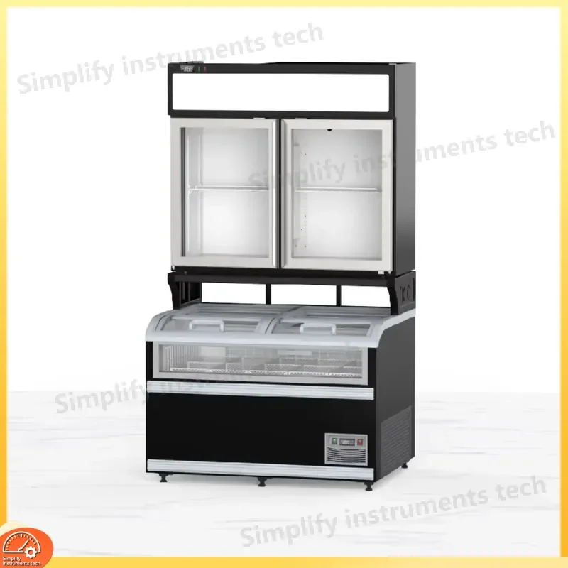 Two Zone Commercial Refrigerated Display Case for Supermarkets and Retail Stores Fresh Food Freezer Cooler with Glass Door