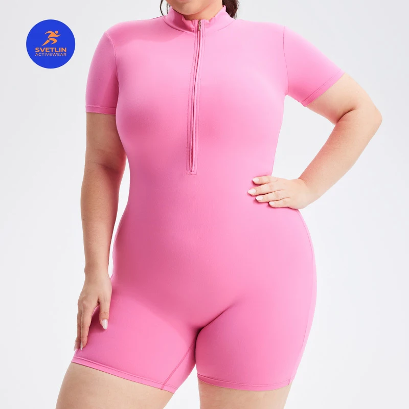 SVETLIN EU US Size Luxury Quality Jumpsuit Sports Women's Plus Size Summer Short Sleeve Half-Zip Slim Fit Bodysuit