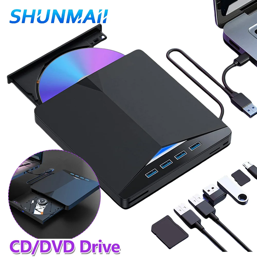 7 في 1 USB3.0 Type-C محرك الأقراص الضوئية الخارجية CD DVD RW عالي السرعة صينية نوع DVD الموقد مسجل قارئ لاعب لنظام التشغيل Windows 11/10