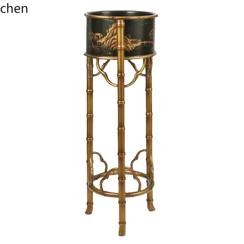 YFY Solid Wood Gold-Plated Tall Long-Legged Flower Pot Stand Storage Rack Floor Stand