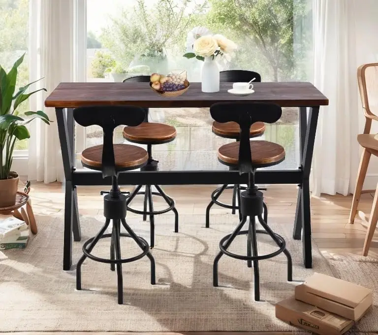 5-Piece Table & Chairs Set For Home Bar Dining Cafe Pub Party Bistro, Industrial-Style Furniture Set, X-Leg Rectangular Table &