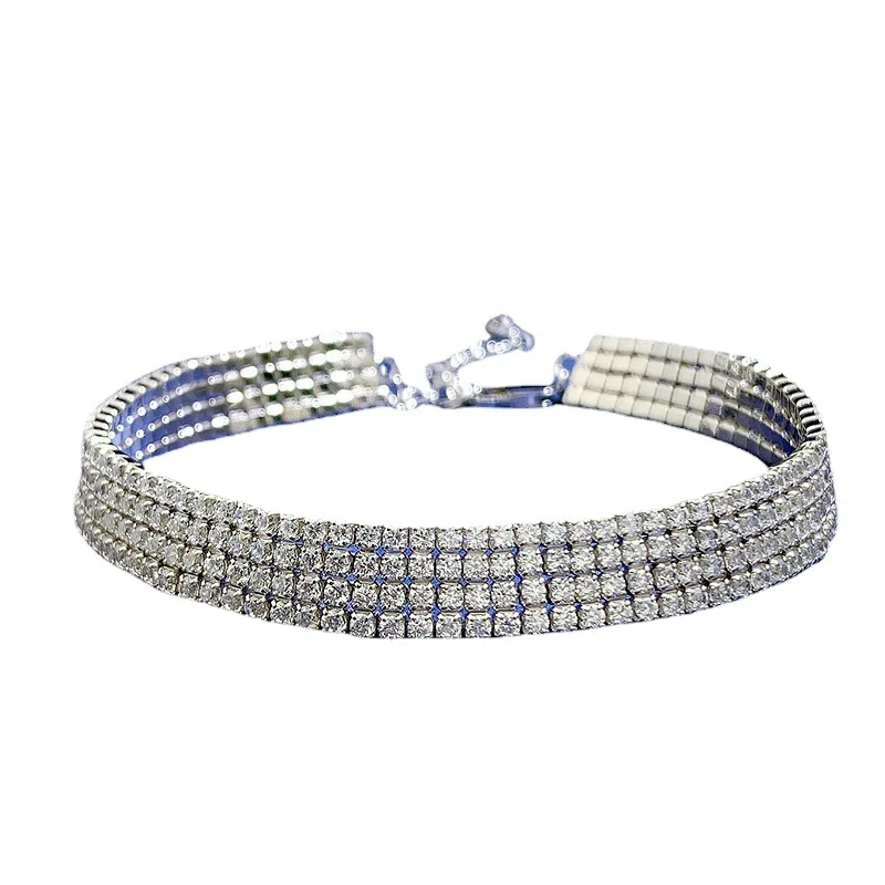 

Karloch New 925 Pure Silver High Carbon Diamond Four Rows Full Diamond Bracelet Fashion Versatile and Elegant Women's Style