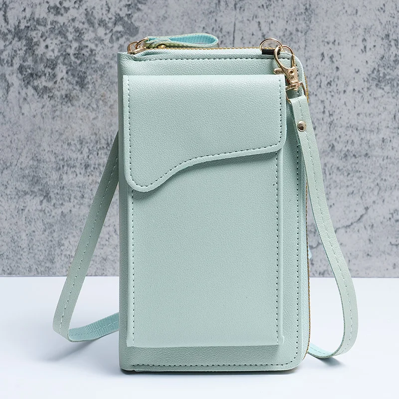 2024 Simple new fashion Korean version of one-shoulder messenger bag large capacity ladies long wallet solid color mobile phone