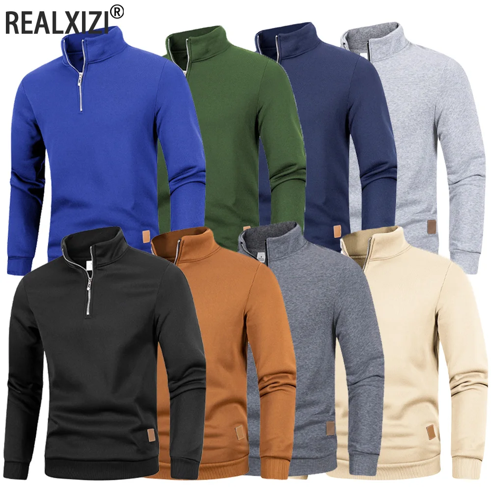 الخريف الرجال نصف سستة الوقوف طوق البلوفرات سليم صالح خفيفة الوزن طويلة الأكمام سترة الرجال بلوزات غير رسمية ملابس الشارع الشهير #1