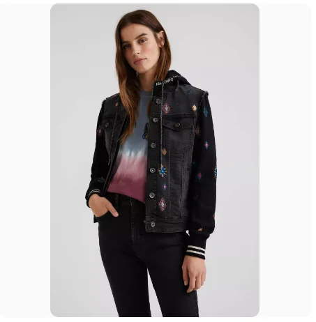 Foreign trade original order: Spanish new fashion printed embroidery contrasting colors, warm autumn and winter denim jackets