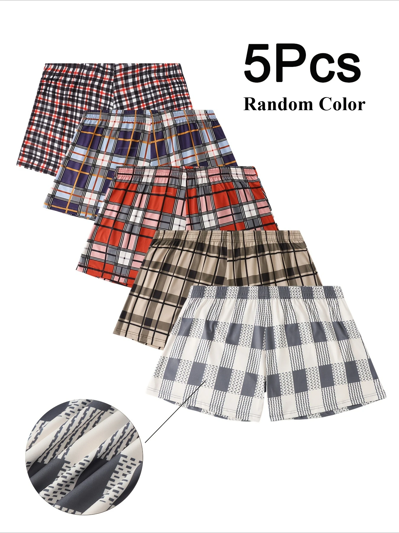 5Pcs Random Color Men Boxer Shorts Classic Plaid Combed Underpant Loose Breathable Oversize Skin Friendly Comfortable Underwear